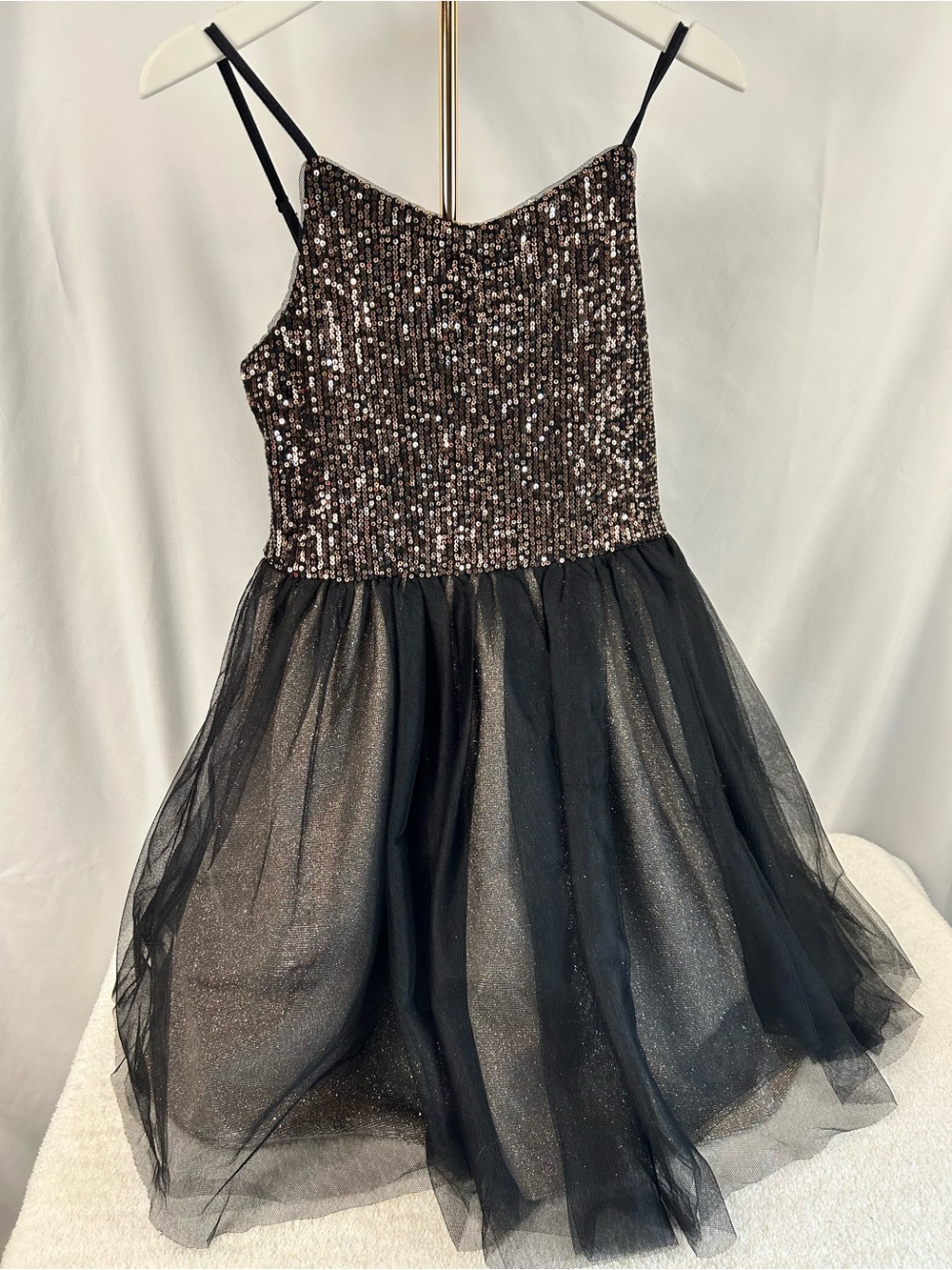 Zunie Girls 13 Black & Gold Sequin Tulle Party Dress Sparkle Formal